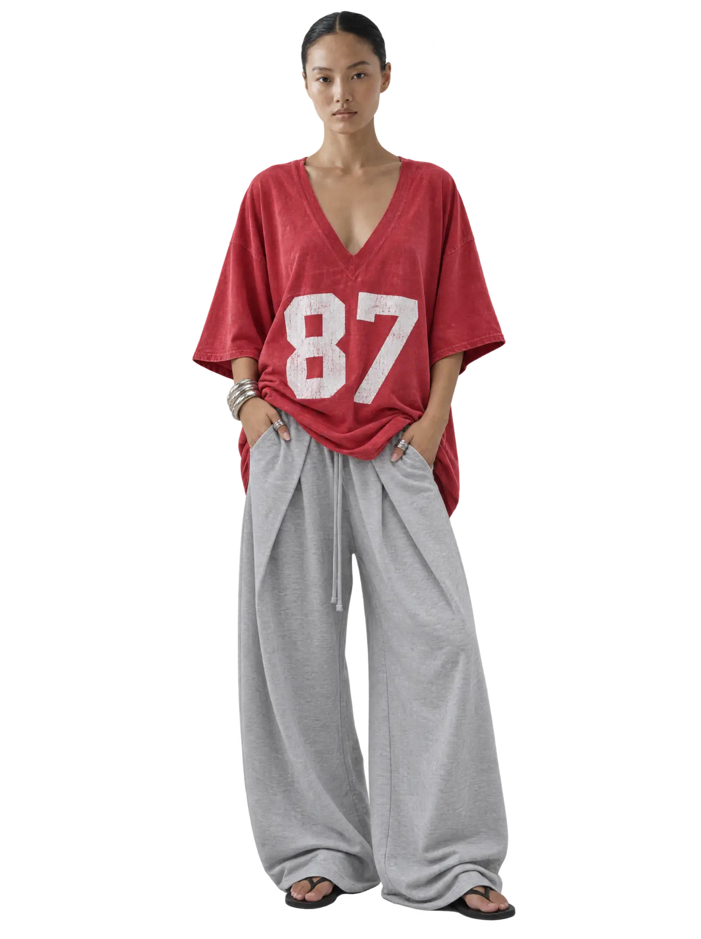 '87 Tunic in Washed Red with grey sweatpants